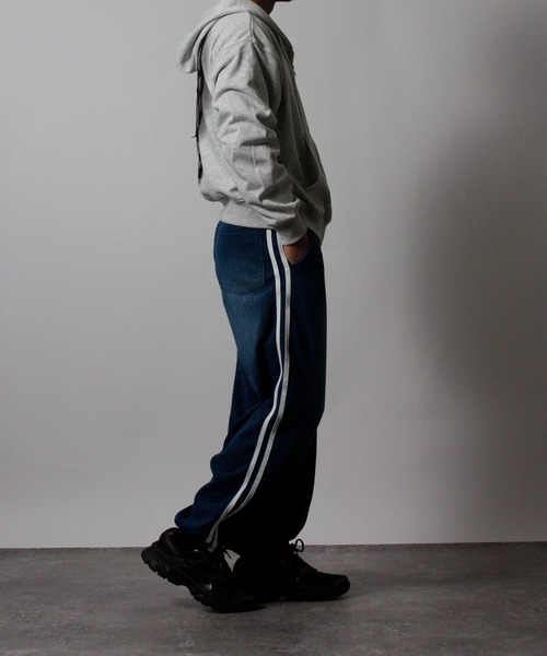 NYLAUS（ナイラス）の「【Nylaus】ヴィンテージ ストレッチ デニムワイドパンツ イージーパンツ デニムスウェットパンツ（デニムパンツ・メンズ・ネイビー/ブラック・L/M）」の12枚目の写真