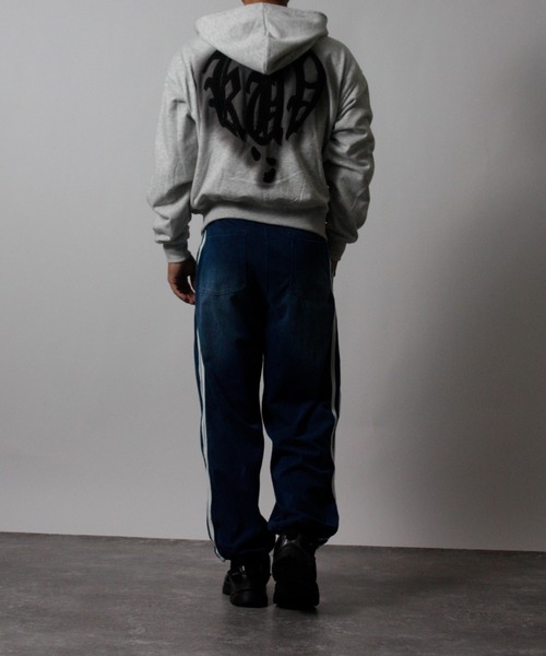 NYLAUS（ナイラス）の「【Nylaus】ヴィンテージ ストレッチ デニムワイドパンツ イージーパンツ デニムスウェットパンツ（デニムパンツ・メンズ・ネイビー/ブラック・L/M）」の13枚目の写真