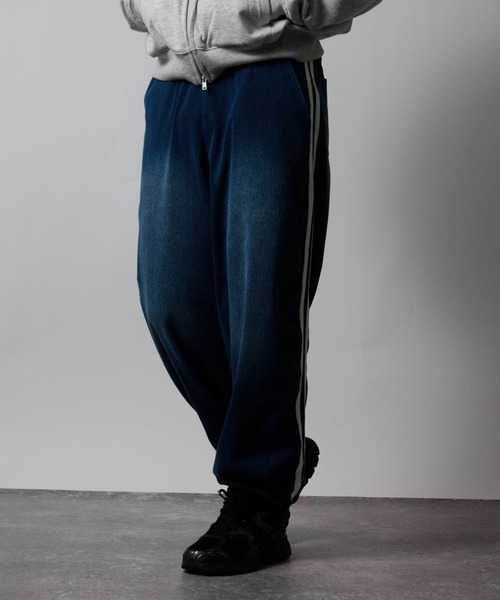 NYLAUS（ナイラス）の「【Nylaus】ヴィンテージ ストレッチ デニムワイドパンツ イージーパンツ デニムスウェットパンツ（デニムパンツ・メンズ・ネイビー/ブラック・L/M）」の9枚目の写真