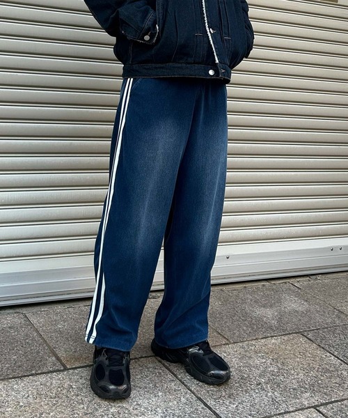 NYLAUS（ナイラス）の「【Nylaus】ヴィンテージ ストレッチ デニムワイドパンツ イージーパンツ デニムスウェットパンツ（デニムパンツ・メンズ・ネイビー/ブラック・L/M）」の14枚目の写真