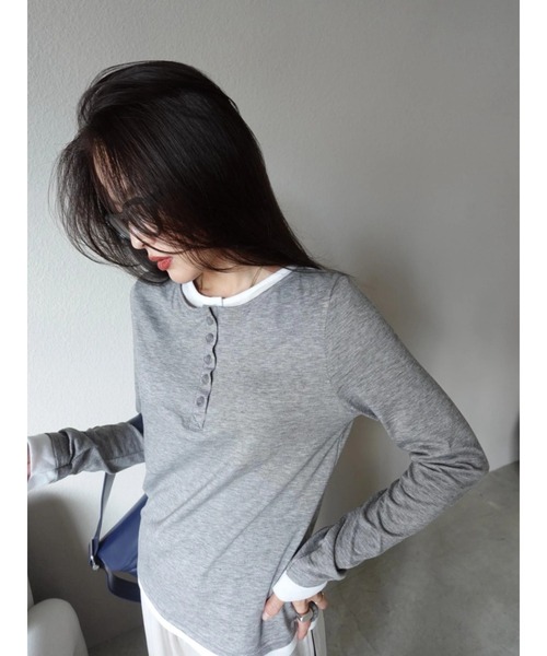 TRUNC（トランクエイティーエイト）の「Henry Neck Layered Pullover（Tシャツ/カットソー・レディース・グレー/チャコールグレー・FREE）」の11枚目の写真