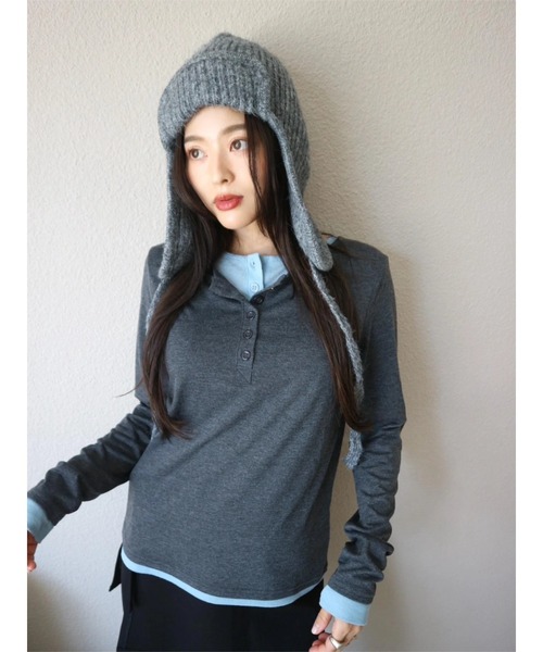 TRUNC（トランクエイティーエイト）の「Henry Neck Layered Pullover（Tシャツ/カットソー・レディース・グレー/チャコールグレー・FREE）」の12枚目の写真