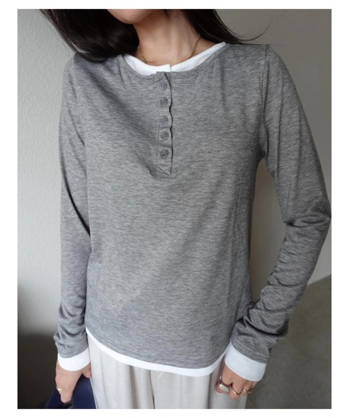 TRUNC（トランクエイティーエイト）の「Henry Neck Layered Pullover（Tシャツ/カットソー・レディース・グレー/チャコールグレー・FREE）」の8枚目の写真