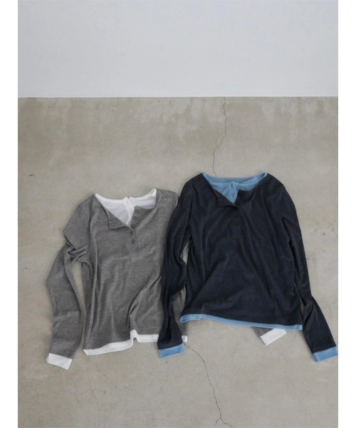 TRUNC（トランクエイティーエイト）の「Henry Neck Layered Pullover（Tシャツ/カットソー・レディース・グレー/チャコールグレー・FREE）」の17枚目の写真
