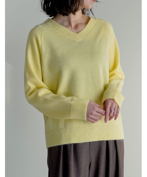 ★t オーラリー アルパカ カーディガン ニット Vネック レモンイエロー 4 セール】アルパカシャギー Vネックカーディガン（ニット/セーター