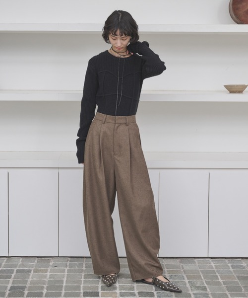 AIC.（エーアイシー）の「ミックスツイルコクーンワイドパンツ（スラックス・レディース・ダークブラウン/アイボリー・FREE）」の17枚目の写真