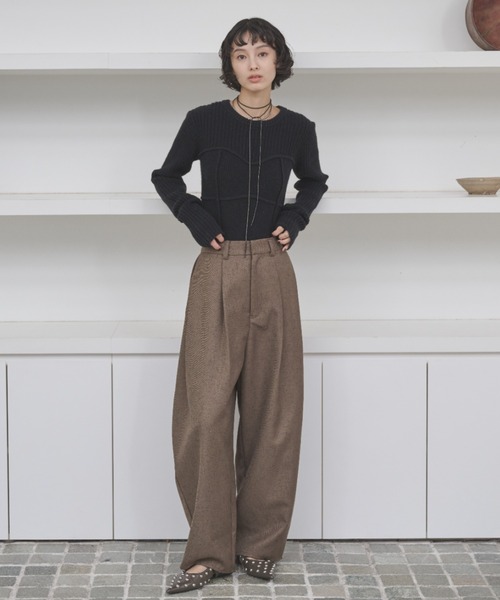 AIC.（エーアイシー）の「ミックスツイルコクーンワイドパンツ（スラックス・レディース・ダークブラウン/アイボリー・FREE）」の21枚目の写真