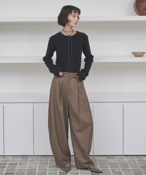 AIC.（エーアイシー）の「ミックスツイルコクーンワイドパンツ（スラックス・レディース・ダークブラウン/アイボリー・FREE）」の19枚目の写真