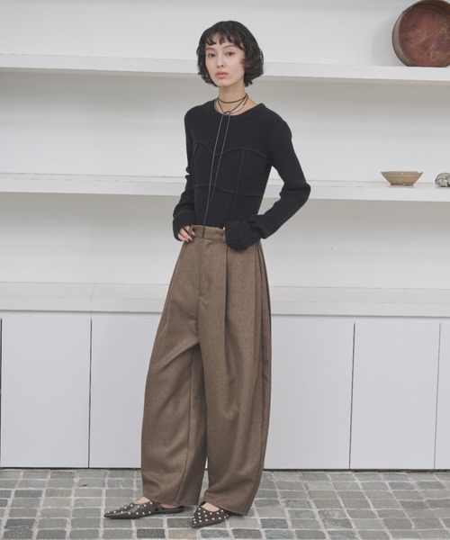 AIC.（エーアイシー）の「ミックスツイルコクーンワイドパンツ（スラックス・レディース・ダークブラウン/アイボリー・FREE）」の20枚目の写真