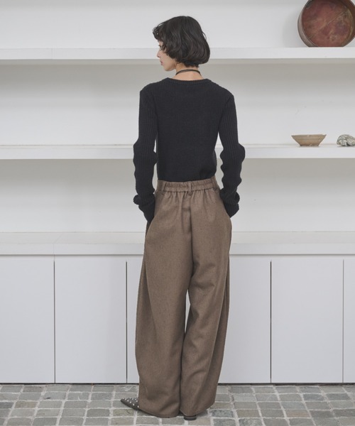 AIC.（エーアイシー）の「ミックスツイルコクーンワイドパンツ（スラックス・レディース・ダークブラウン/アイボリー・FREE）」の22枚目の写真