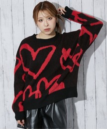 《ハートライン×起毛タッチ》レディース ニットプルオーバー ゆるシルエット 秋冬