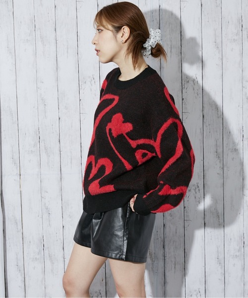 GORGE(ゴージ)の「《ハートライン×起毛タッチ》レディース ニットプルオーバー ゆるシルエット 秋冬(ニット/セーター・レディース・ボルドー/アイボリー/ブラック/ブラウン・F)」の6枚目の写真