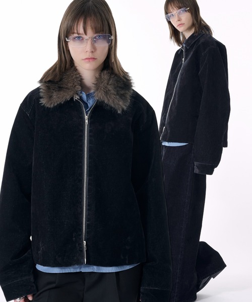 2WAY DOUBLE ZIP FLOCKING DENIM JACKET/2WAYダブルジップフロッキー