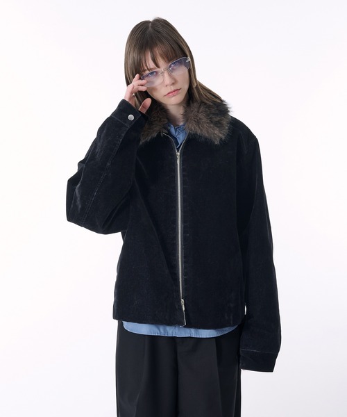 SELLE GLANT(セレグランテ)の「2WAY DOUBLE ZIP FLOCKING DENIM JACKET/2WAYダブルジップフロッキーデニムジャケット(デニムジャケット・メンズ・ブラック・SMALL/MEDIUM/LARGE)」の4枚目の写真