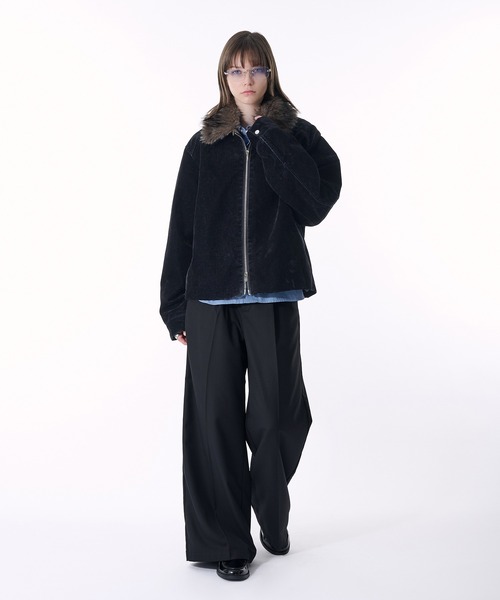 PPFM y2k ネオお兄系 ギミック ダブルジップ ハイネック ウールブルゾン 2WAY DOUBLE ZIP FLOCKING DENIM JACKET/2WAYダブルジップフロッキー