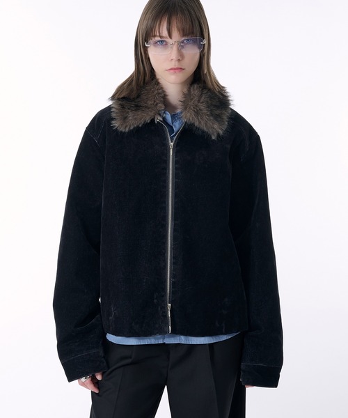 2WAY DOUBLE ZIP FLOCKING DENIM JACKET/2WAYダブルジップフロッキー