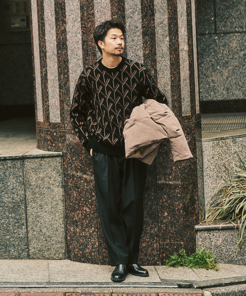 417 EDIFICE（フォーワンセブンエディフィス）の「ジオメ ジャガードニットクルー（ニット/セーター・メンズ・オレンジ/ベージュ/ブラック・MEDIUM/LARGE）」の19枚目の写真