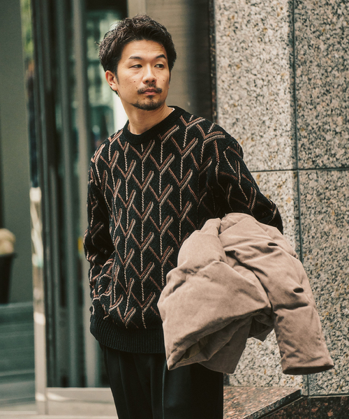 417 EDIFICE（フォーワンセブンエディフィス）の「ジオメ ジャガードニットクルー（ニット/セーター・メンズ・オレンジ/ベージュ/ブラック・MEDIUM/LARGE）」の21枚目の写真