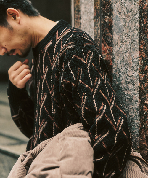 417 EDIFICE（フォーワンセブンエディフィス）の「ジオメ ジャガードニットクルー（ニット/セーター・メンズ・オレンジ/ベージュ/ブラック・MEDIUM/LARGE）」の22枚目の写真