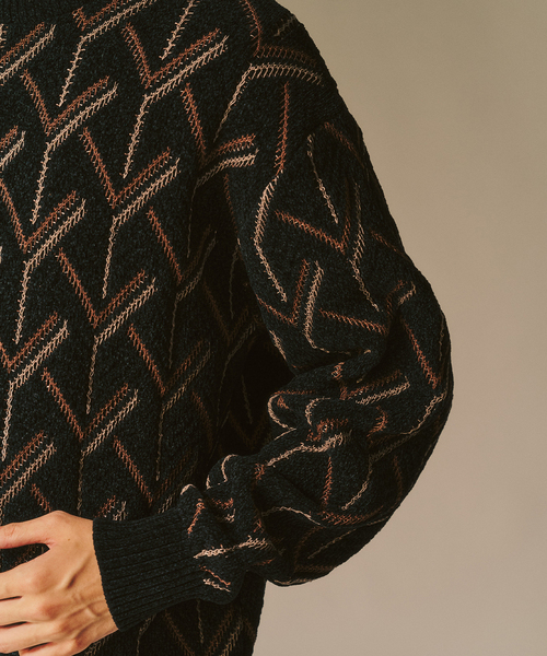 417 EDIFICE（フォーワンセブンエディフィス）の「ジオメ ジャガードニットクルー（ニット/セーター・メンズ・オレンジ/ベージュ/ブラック・MEDIUM/LARGE）」の9枚目の写真