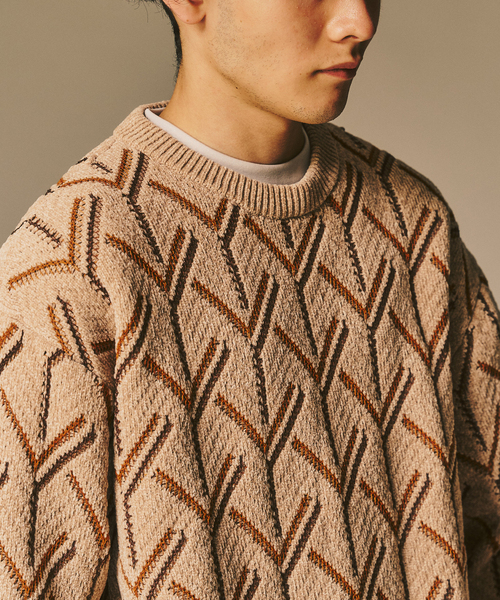 417 EDIFICE（フォーワンセブンエディフィス）の「ジオメ ジャガードニットクルー（ニット/セーター・メンズ・オレンジ/ベージュ/ブラック・MEDIUM/LARGE）」の18枚目の写真