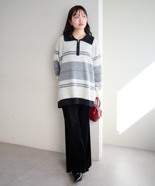 Kastane（カスタネ）の「【新色追加/無地&ボーダー/6色展開】ボーダージップニット（ニット/セーター・レディース・ブラウン/アイボリー/ブラック/グレー/ホワイト系その他/ライトグレー・FREE）」の20枚目の写真