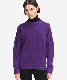 トリーバーチ 　カシミヤ100％ 　リブニット パープル クルーネック トリーバーチ カシミヤ100％ リブニット パープル クルーネック