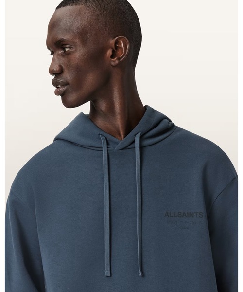 ALLSAINTS(オールセインツ)の「UNDERGROUND PULLOVER LOGO HOODIE | アンダーグラウンド プルオーバー ロゴ フーディー(パーカー・メンズ・ブルー系その他・XS/S/M/L/XL)」の4枚目の写真