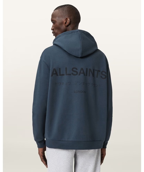 ALLSAINTS(オールセインツ)の「UNDERGROUND PULLOVER LOGO HOODIE | アンダーグラウンド プルオーバー ロゴ フーディー(パーカー・メンズ・ブルー系その他・XS/S/M/L/XL)」の7枚目の写真