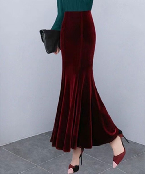SallyLunn（サリーラン）の「マーメイドベロアスカート（スカート・レディース・ブラック/レッド・L/M）」の2枚目の写真
