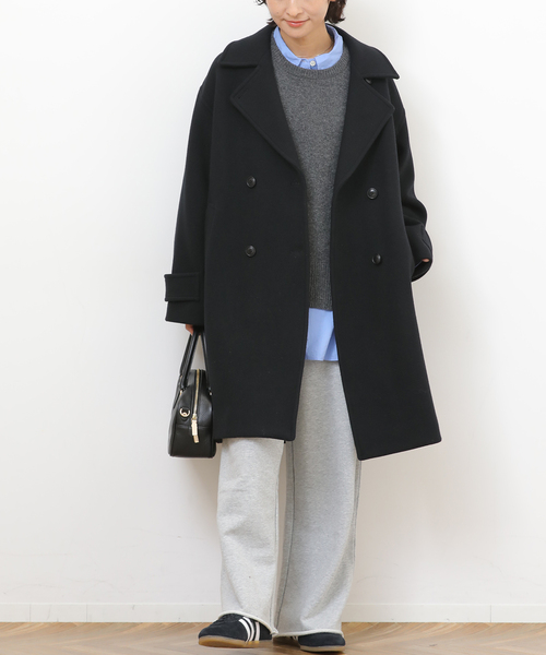 JOURNAL STANDARD relume(ジャーナルスタンダード レリューム)の「《追加》ピュアラムロングコクーンコート(ピーコート・レディース・ブラック/カーキ・38/36)」の2枚目の写真