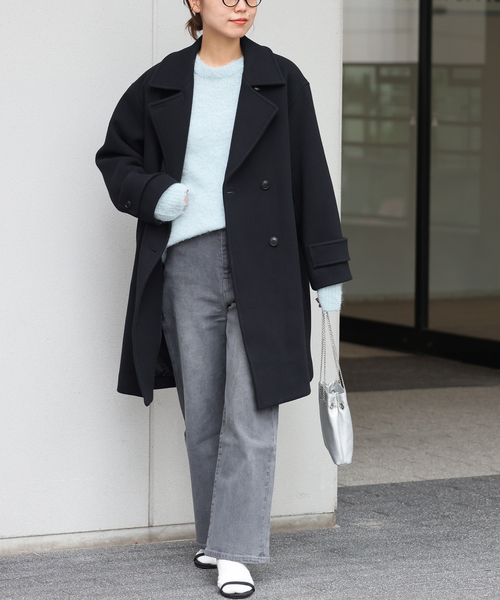 セール】《追加》ピュアラムロングコクーンコート（ピーコート