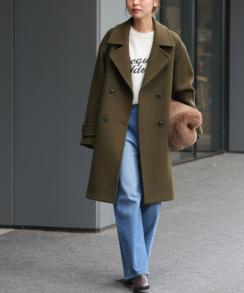 セール】《追加》ピュアラムロングコクーンコート（ピーコート