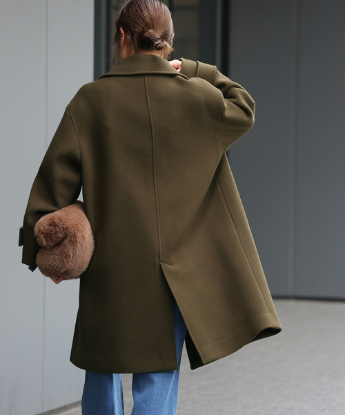 ピュアラムロングコクーンコート カーキ ベイクルーズ　ウールコート　ピーコート JOURNAL STANDARD relume｜《追加》ピュアラムロングコクーンコート