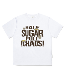 ハーフシュガーフルカオスプリントオーバーサイズ半袖Tシャツホワイト
