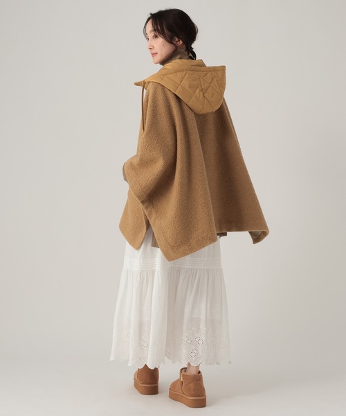 レア♡ ポンチョ風 手刺繍入りパシュミナ キャメル色 セール】カーリーシャギーポンチョ/632315（ポンチョ）｜Elura