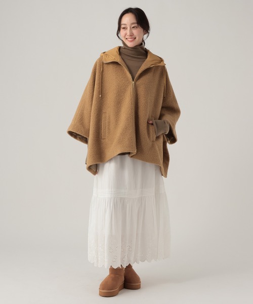 Elura（エルーラ）の「カーリーシャギーポンチョ/632315（ポンチョ・レディース・グレー/キャメル・FREE）」の3枚目の写真