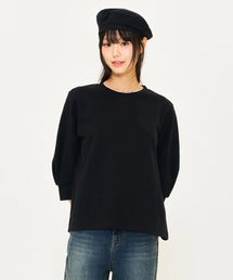 レディースボリューム7部袖Tシャツ-ブラック