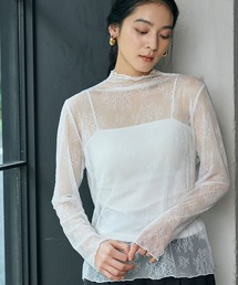 シースルー 刺繍 レーストップス」に該当するレディースファッション
