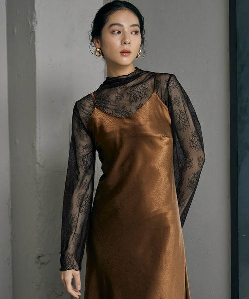 LOWO(ロワ)の「シースルートップス シアートップス 長袖 ハイネック インナー カットソー レース 刺繍 レイヤード オケージョン 結婚式 パーティー お呼ばれ(Tシャツ/カットソー・レディース・ブラック系その他/アイボリー/ブラック/ホワイト/ホワイト系その他・FREE)」の5枚目の写真