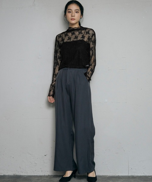 LOWO(ロワ)の「シースルートップス シアートップス 長袖 ハイネック インナー カットソー レース 刺繍 レイヤード オケージョン 結婚式 パーティー お呼ばれ(Tシャツ/カットソー・レディース・ブラック系その他/アイボリー/ブラック/ホワイト/ホワイト系その他・FREE)」の6枚目の写真