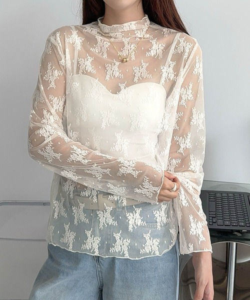 シースルートップス シアートップス 長袖 ハイネック インナー