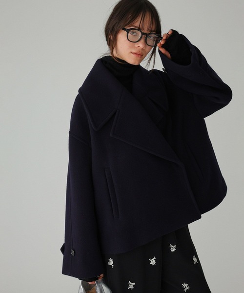 BABYLONE(バビロン)の「モッサショートコート(ピーコート・レディース・ネイビー/サックスブルー/クリーム・フリー)」の21枚目の写真