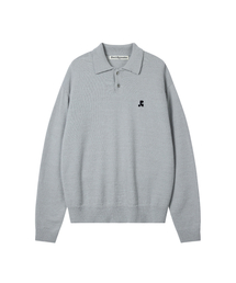 WOOL POLO KNIT TOP - LIGHT GREY