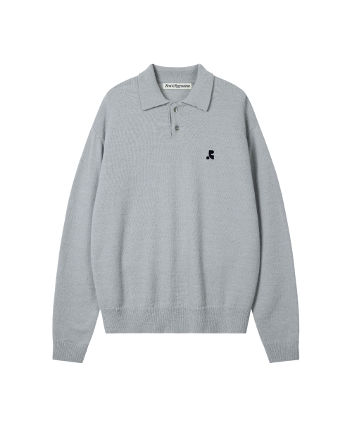 WOOL POLO KNIT TOP — светло‑серый
