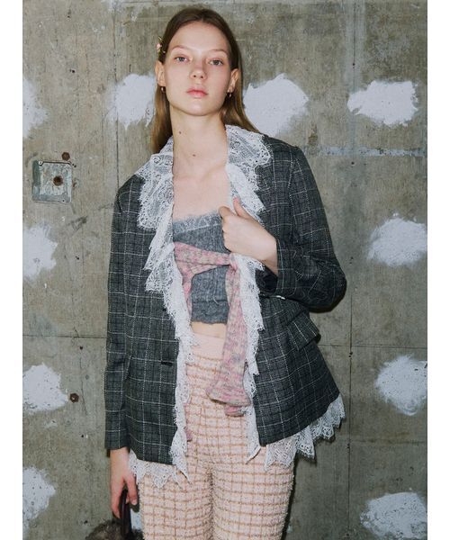 LILY BROWN(リリーブラウン)の「2wayヴィンテージライクレースジャケット(その他アウター・レディース・チェック/ネイビー/オリーブ・F)」の5枚目の写真
