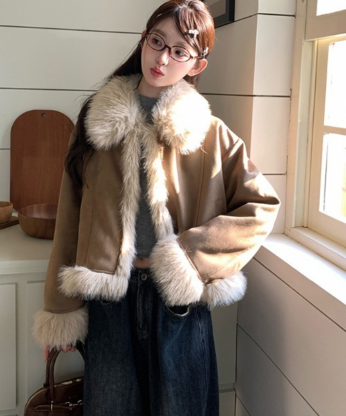 美品✨リアルムートンコート フーデッドコート フォックスファー 羊革 Y2K ムートンコート フード付き フォックス ファー トリミング/リアル