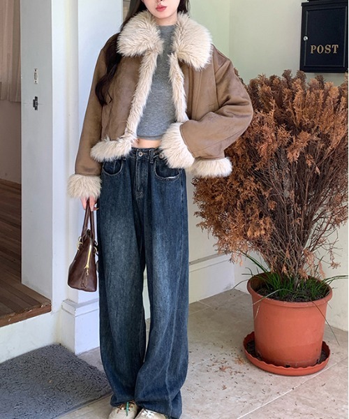 Y2K ファー フェイクムートン ジャケット（ムートンコート）｜gossip