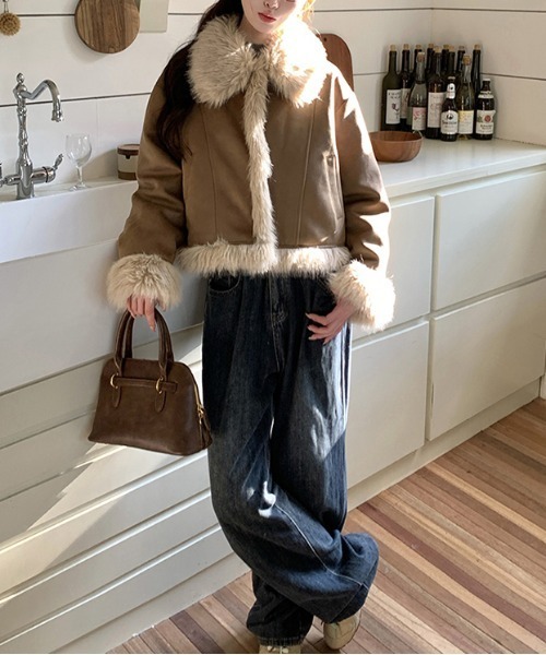 セール】Y2K ファー フェイクムートン ジャケット（ムートンコート