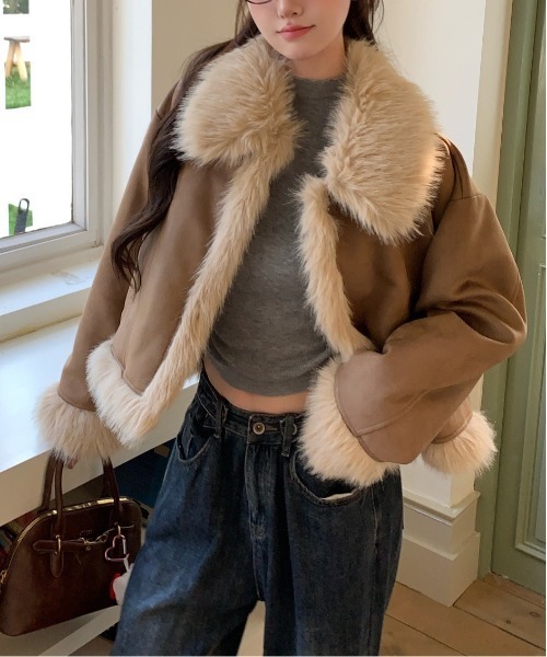 セール】Y2K ファー フェイクムートン ジャケット（ムートンコート